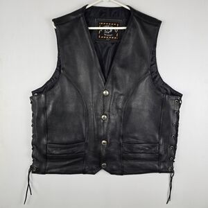 Milwaukee Leather Vintage Black Mens Lace Up Sides Buffalo Nickle Snaps Size 48